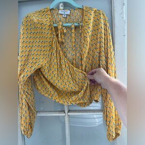 Rhode XXL wrap around long sleeve crop top , yellow floral print!